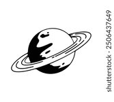 A simple black and white line drawing of a planet with rings, reminiscent of Saturn.