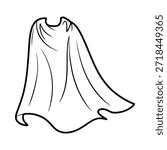 Simple black and white line drawing of a flowing draped cape or cloak