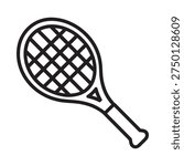 A simple black and white line drawing of a tennis racket