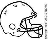 A simple black and white line drawing of a protective American football helmet isolated on a plain background for coloring pages