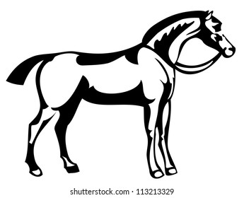 simple black and white line drawing of a horse standing in profile