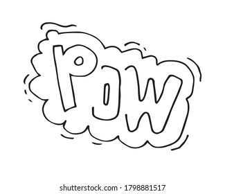 simple dibujo de línea blanca y negra caricatura de historieta símbolo de pow.Diseño de impresión ilustración vectorial moderna de dibujos animados para niños.
