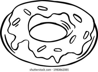simple black and white line drawing cartoon donut. Vector illustration