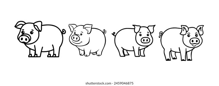 simple, black and white line drawing of a Pig suitable for children to color. 