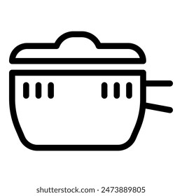 Simple black and white line drawing of a rice cooker, perfect for representing cooking and kitchen appliances