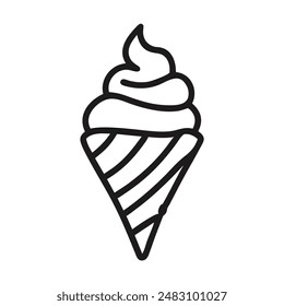 Simple black and white line drawing of an ice cream cone. Vector illustration