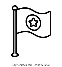 A simple black and white line drawing of a waving north korean flag. Vector illustration
