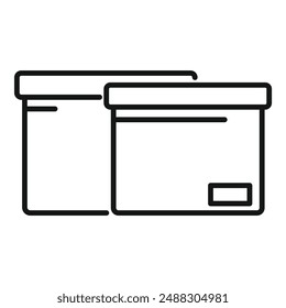 Simple black and white line drawing of a pair of closed cardboard boxes, suitable for icons or logos