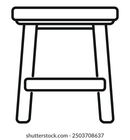 Simple black and white line drawing of a wooden stool with a crossbar used as a footrest