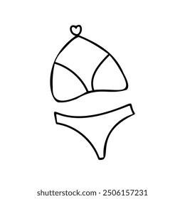 Simple black and white line drawing of a bikini, perfect for summer, beachwear, and swimwear-related designs. Ideal for use in fashion, travel, and holiday-themed projects