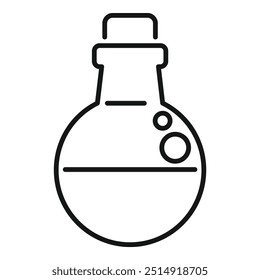 Simple black and white line drawing of a round bottom flask with bubbles, perfect for representing chemical reactions