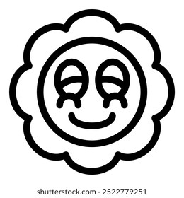 Simples desenho de linha preto e branco de uma flor sorridente, perfeito para representar felicidade, alegria e positividade