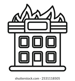 Dibujo de línea en blanco y negro simple de un edificio de la ciudad en llamas Grandes