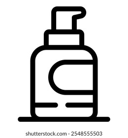 Simple black and white line drawing of a dispenser bottle for shampoo, liquid soap, or hand sanitizer