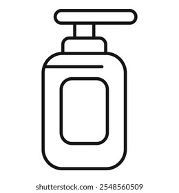Dibujo simple de la línea en blanco y negro de un dispensador de la botella con la bomba para la crema o el gel, aislado en un fondo blanco