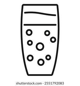 Simple black and white line drawing of a tall glass with a bubbly drink