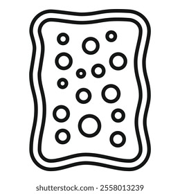 Simple black and white line drawing of a kitchen sponge with bubbles for washing dishes