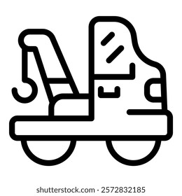 Simple black and white line drawing of a tow truck, suitable for icons or educational materials