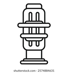 Simple black and white line drawing of a baby's high chair, ideal for projects related to childcare, parenting, or baby products
