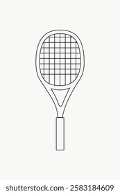 Simple black and white line drawing of a tennis racket. Tennis racket illustration with grid pattern. Minimalist tennis racket sketch on white background. Line art illustration vector.