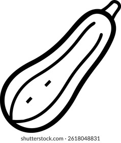 A simple black and white line drawing of a zucchini, a healthy and versatile vegetable, on a white background