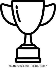 Un simple dibujo de línea en blanco y negro de un trofeo con asas y una base, aislado sobre un fondo blanco.