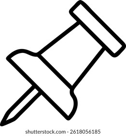 A simple black and white line drawing of a pushpin, commonly used for securing items to a board.