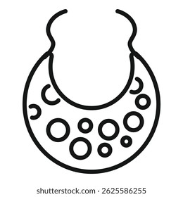 Simple black and white line drawing of a baby's bib with circle patterns