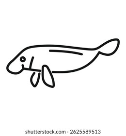 Simple black and white line drawing of a manatee swimming underwater