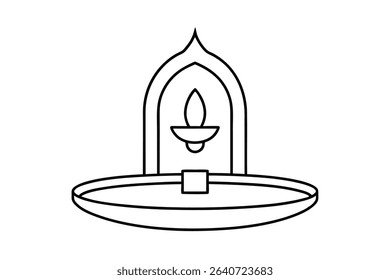 A simple black and white line drawing of an oil lamp.
