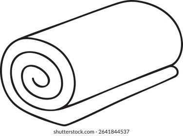A simple black and white line drawing of a rolled towel or blanket, viewed from a slightly angled perspective.