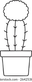Um simples desenho de linha preto e branco de um cacto em um potenciômetro, apresentando um topo fofo único.