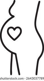 A simple black and white line drawing of a pregnant woman's silhouette with a heart shape on her belly.