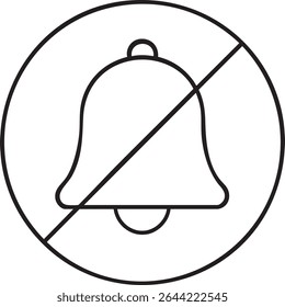 Um simples desenho de linha preto e branco de um sino com uma linha diagonal através dele, indicando que as notificações estão desativadas.