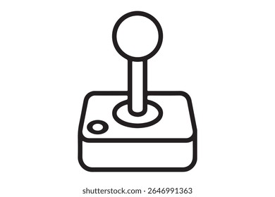 A simple black and white line drawing of a video game joystick