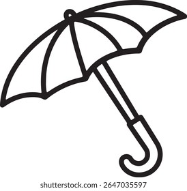 A simple black and white line drawing of an umbrella with a curved handle, isolated on a white background.