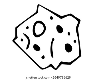 Simple black and white line drawing of meteorite with craters. Clipart image isolated on background.