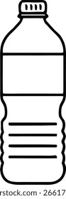 Simple Black and White Line Drawing of a Plastic Water Bottle with Grooves and a Cap