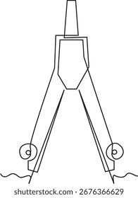 Um simples desenho a preto e branco de uma bússola de desenho, uma ferramenta usada para geometria e desenho técnico, mostrou ativamente esboçando arcos em uma superfície.