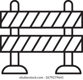A simple, black and white line drawing icon of a construction barrier or road block.
