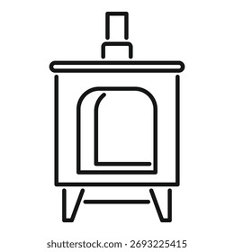 Simples desenho de linha preto e branco de um fogão a lenha moderno com um tubo de chaminé