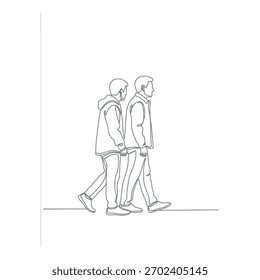 Um simples desenho em preto e branco representa duas pessoas caminhando lado a lado.