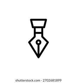 A simple black and white line drawing of a pen nib, representing graphic design and creativity. Business and Management single line icon UI design.