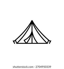 Simple Black and White Line Drawing of a Camping Tent