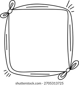 Dibujo simple de línea en blanco y negro de un marco cuadrado decorativo con arcos de esquina