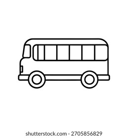 Un simple dibujo de línea en blanco y negro de un autobús escolar visto desde un lado, sobre un fondo liso. Este vehículo icónico representa la educación y el transporte comunitario para los estudiantes.