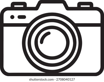 A simple black and white line drawing of a camera.