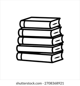 Simple black and white line drawing of a stack of five books