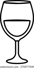 Eine einfache schwarz-weiße Linie Zeichnung eines Weinglases. Eine minimalistische Illustration für die Verwendung in Designs, die mit Wein, Getränken oder eleganten Ereignissen zu tun haben.