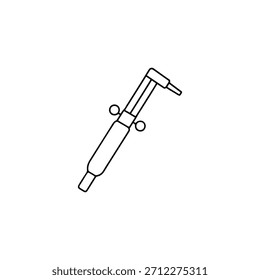 Um simples desenho em linha preta e branca de uma peça de mão dentária, isolada sobre um fundo branco.